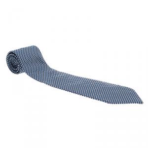 Pre Owned Hermes Blue & White Woven Silk Tie