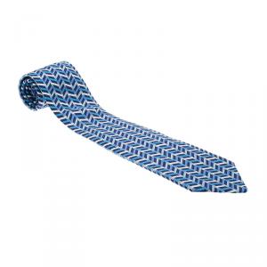 Pre Owned Hermes Blue Printed Silk Tie