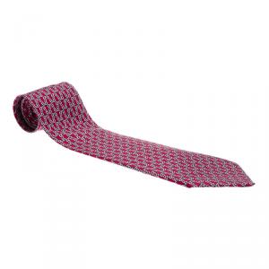 Pre Owned Hermes Red Printed Silk Tie