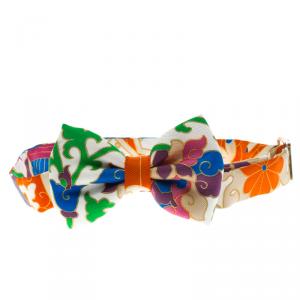 Pre Owned Hermes Multicolor Printed Silk Narrow Bow Tie