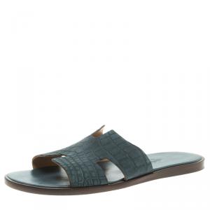 Hermes Slate Grey Croc Leather Izmir Sandals Size 43
