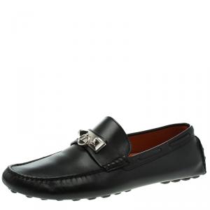 Hermes Black Leather Irving Moccasins Size 43.5