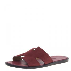Hermes Maroon Suede Izmir Sandals Size 43.5