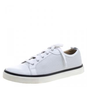 Hermes White Perforated Leather Inside Lace Up Sneakers Size 43.5