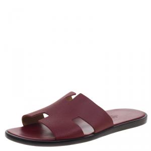Hermes Burgundy Leather Izmir Sandals Size 43