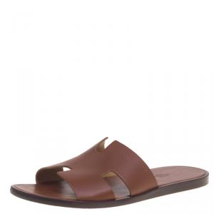 Hermes Brown Leather Izmir Sandals Size 43.5