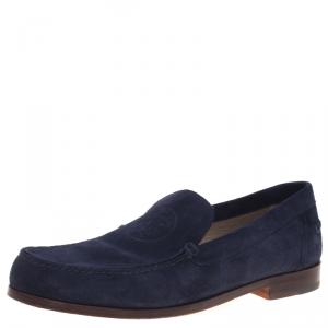 Hermes Navy Blue Suede Lucky Moccasins Size 43