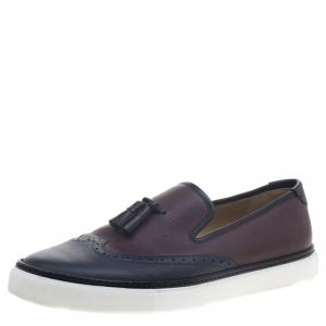 Hermes Two Tone Brogue Leather Must Tassel Slip On Sneakers Size 43.5