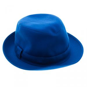Hermes Blue Cotton H Embroidered Funky Fedora Hat ( Size 58 )