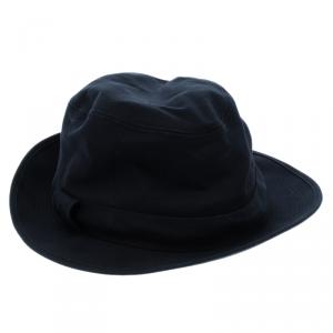 Hermes Navy Blue Cotton H Embroidered Funky Fedora Hat ( Size 58 )