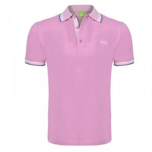 Boss by Hugo Boss Pink Contrast Stripe Cotton Logo Polo Shirt M