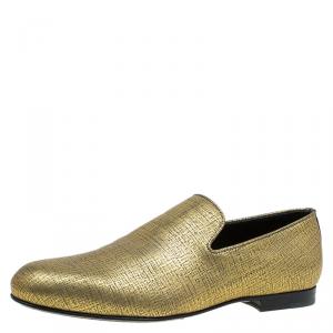 Jimmy Choo Gold Metallic Leather Sloane Smoking Slippers Size 43.5