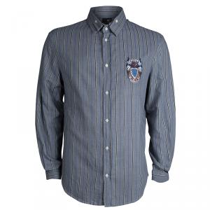 Just Cavalli Grey Striped Long Sleeve Button Front Shirt XXXL