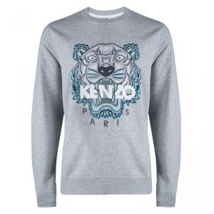 Kenzo Grey Cotton Knit Embroidered Tiger Motif Sweatshirt XL