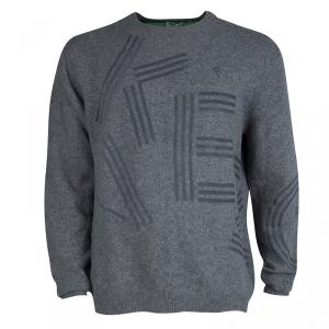Pre Owned Kenzo Grey Wool Flock Printed Sweater XXL 