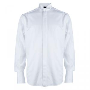 Lanvin White Herringbone Cotton Long Sleeve Button Front Shirt L