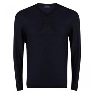 Lanvin Navy Blue Merinos Wool V-Neck Sweater L