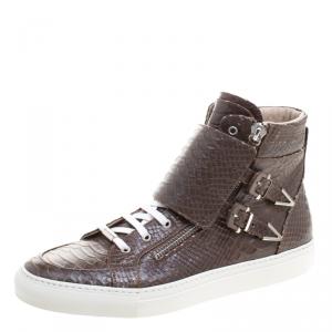 Le Silla Brown Python Embossed Leather High Top Sneakers Size 44