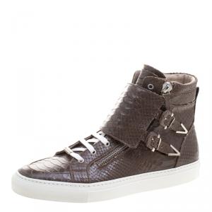 Le Silla Brown Python Embossed Leather High Top Sneakers Size 43