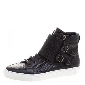 Le Silla Black Python Embossed Leather High Top Sneakers Size 41.5