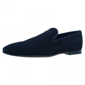 مملوكة مسبقًا Louis Vuitton Navy Blue Suede Logo Smoking Slippers  Size 42.5