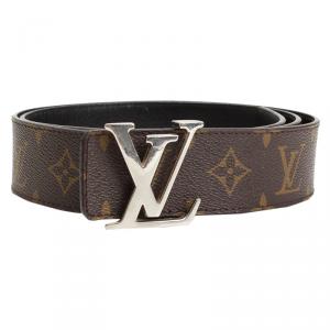 Louis Vuitton Monogram Canvas and Black Leather Initiales Reversible Belt 95CM