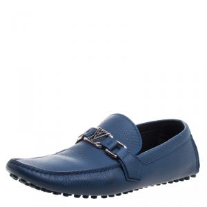 Pre Owned Louis Vuitton Blue Leather Hockenheim Moccasins Size 39.5