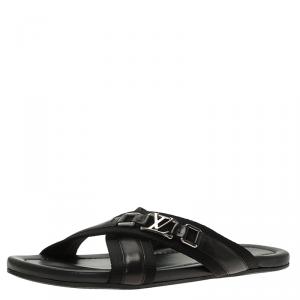 Pre Owned Louis Vuitton Black Leather Criss-Cross Sandals Size 43