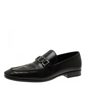 Pre Owned Louis Vuitton Black Leather Logo Loafers Size 42