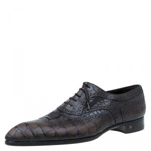 Pre Owned Louis Vuitton Two Tone Alligator Leather Brogue Derby Size 45