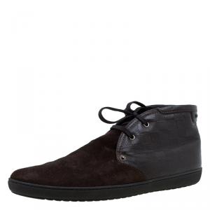 Pre Owned Louis Vuitton Brown Damier Leather and Suede Sneaker Boots Size 43