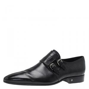 Pre Owned Louis Vuitton Black Damier Embossed Leather Monk Slip On Size 42