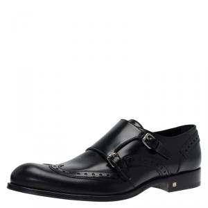مملوكة مسبقًا Louis Vuitton Black Brogue Leather Monkstrap Shoes Size 44