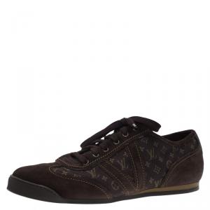 Louis Vuitton Brown Mini Lin Monogram Canvas and Suede Sneakers Size 43