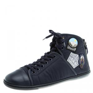 Louis Vuitton Dark Blue Fabric and Leather V Gaston High Top Sneakers Size 42