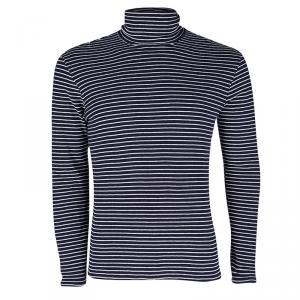 Maison Martin Margiela Navy Blue and White Striped Knit Turtle Neck T-Shirt M