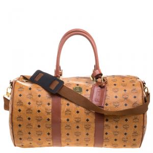 MCM Cognac Visetos Coated Canvas Stark Weekender Duffel Bag