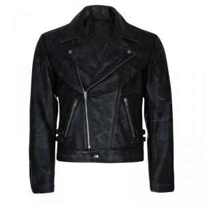 Pre Owned McQ by Alexander McQueen Men's Black Distressed Leather Biker Jacket L