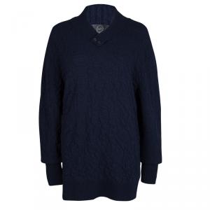 Pre Owned McQ By Alexander McQueen Navy Blue Textured Wool V-Neck Sweater XL