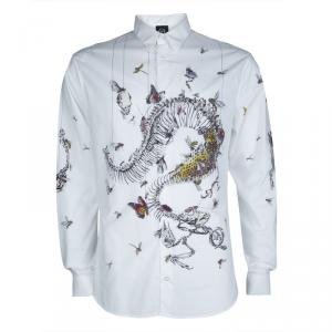 Pre Owned McQ By Alexander McQueen White Printed Long Sleeve Buttondown Cotton Shirt XXL