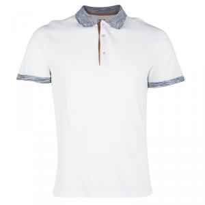 Pre Owned Missoni White Honeycomb Knit Contrast Trim Detail Polo T-Shirt M