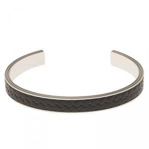 Pre Owned Montblanc Grain de Riz Leather and Steel Open Cuff Bracelet For Men