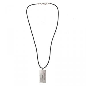 Pre Owned Montblanc Graphic Tag Steel Pendant Leather Cord