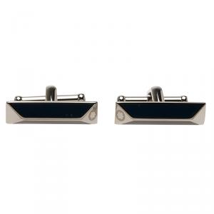 Pre Owned Montblanc Iconic Lines Black & Blue Lacquer Bar Steel Cufflinks