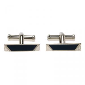 Montblanc Iconic Lines Navy Blue & Black Lacquer Steel Bar Cufflinks