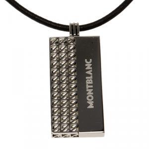 Pre Owned Montblanc Graphic Tag Steel Pendant & Leather Cord Neckpiece