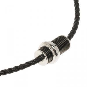Pre Owned Montblanc Black PVD Steel Sliding Pendant Woven Leather Men's Necklace
