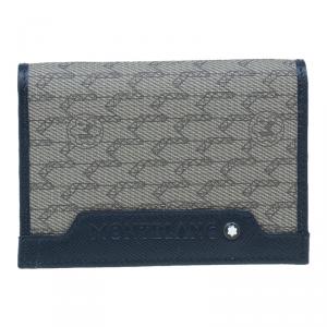Pre Owned Montblanc Blue Leather and Monogram Canvas Card Holder 