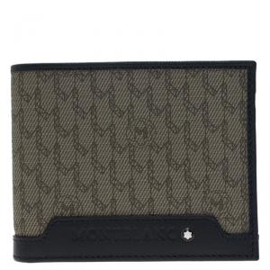 Pre Owned Montblanc Navy Blue Leather and Monogram Canvas Bifold Wallet
