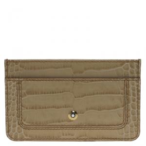 Pre Owned Montblanc Beige Croc Embossed Leather Card Holder